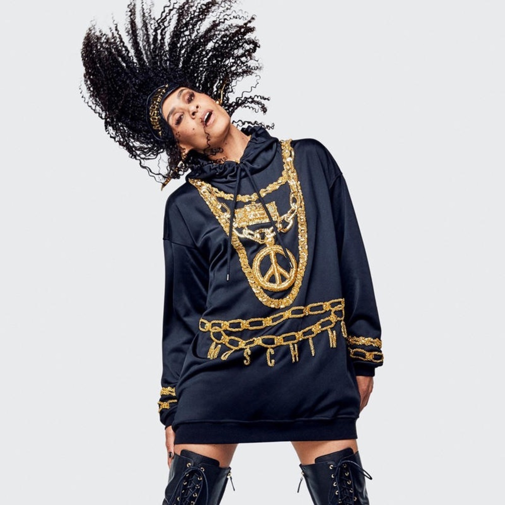 MOSCHINO [TV] H&M Hooded Dress Black Black M NWT